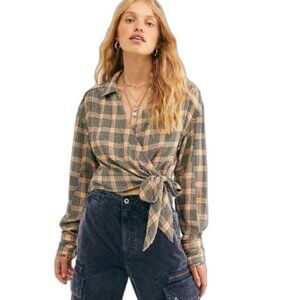 Free People We the Free Running Wild Plaid Wrap Top